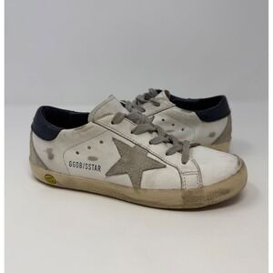 Golden Goose Kids Super-Star Leather Sneakers White Navy Blue Suede Star Size 32